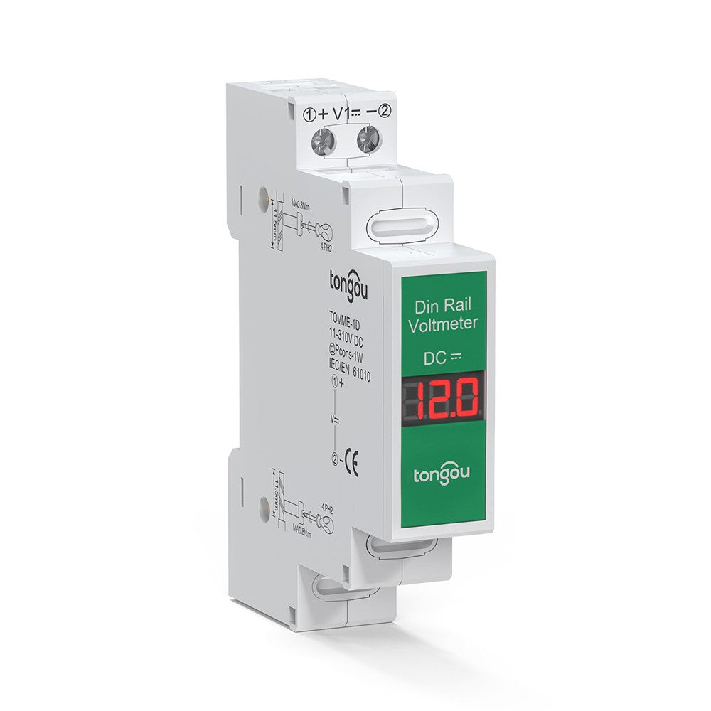 Intelligent LED DC Voltmeter 11-310V, Compact Rail Mount Voltage Detector