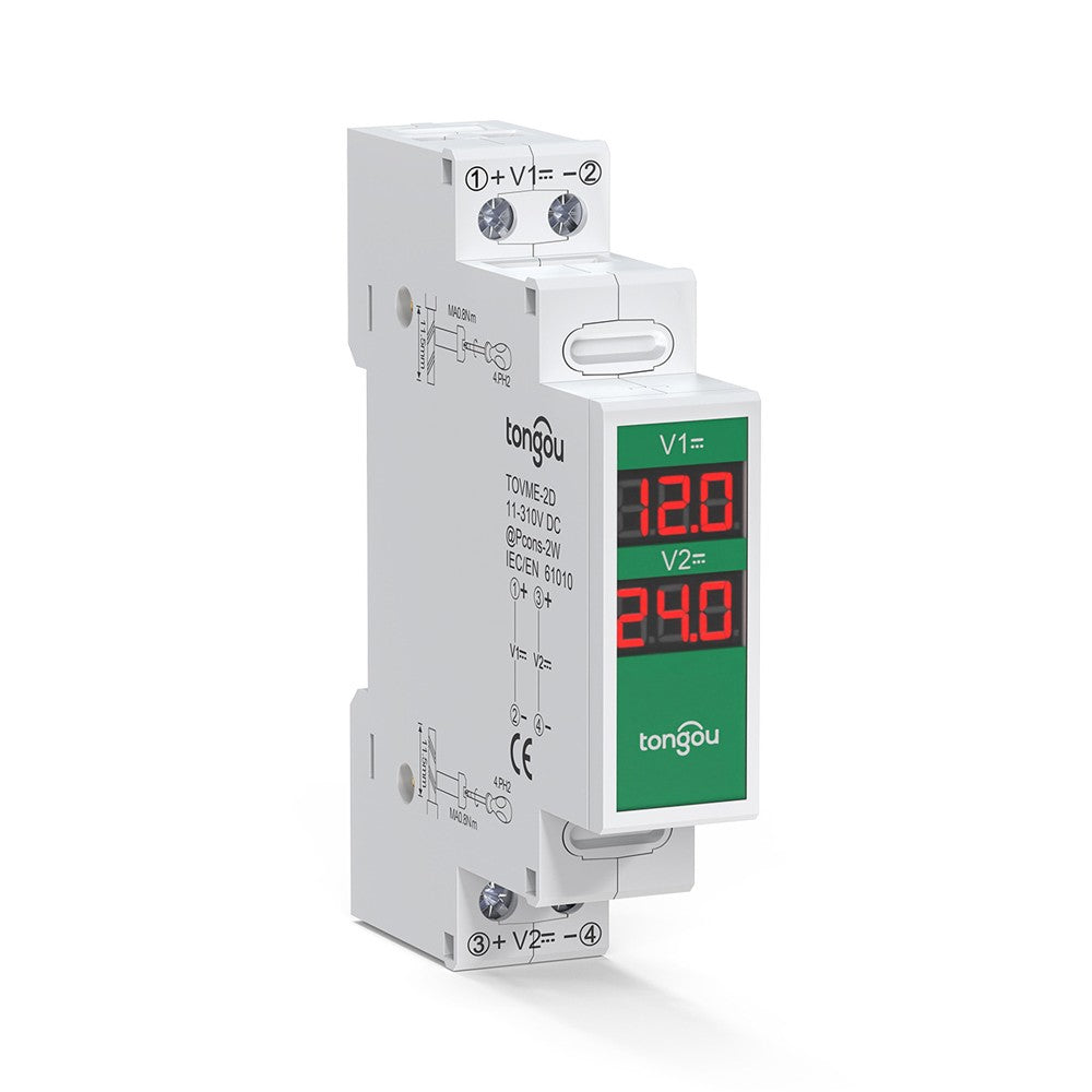 Intelligent LED DC Voltmeter 11-310V, Compact Rail Mount Voltage Detector