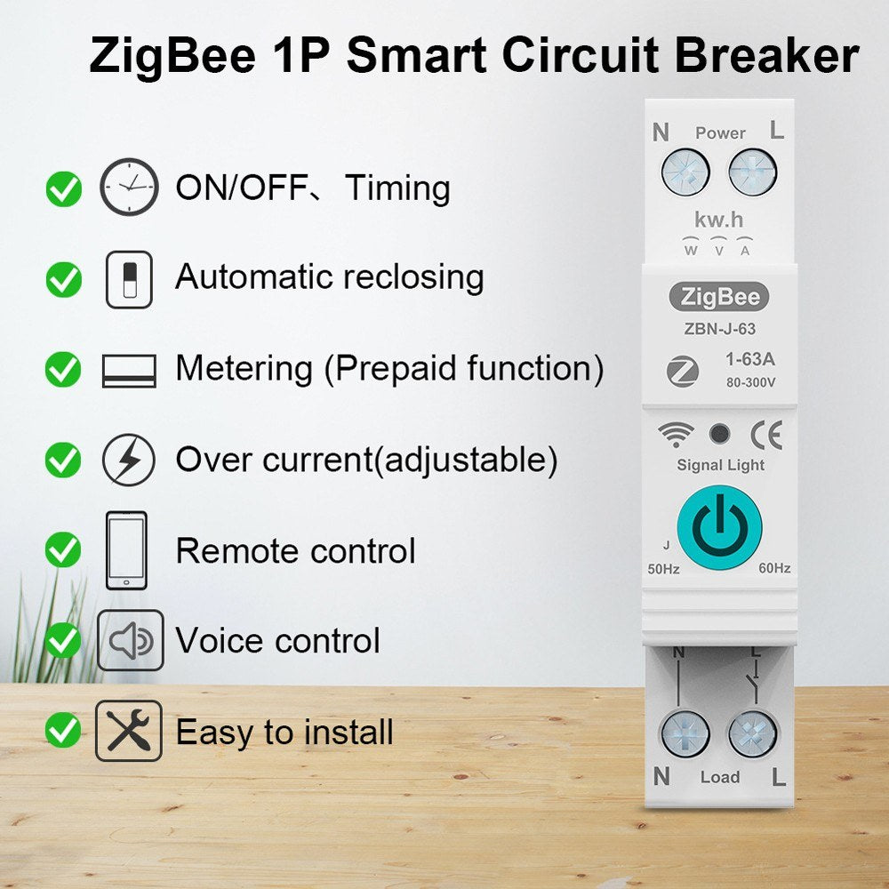 Smart ZigBee Circuit Breaker with Remote & Voice Control, Compatible with Google Assistant & Amazon Alexa