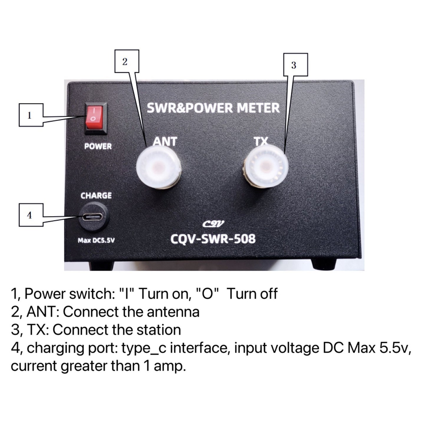 200W Digital SWR Meter, 1.8-54MHz, 4.3 IPS Display, Auto Shut-off, Fine-Tuning