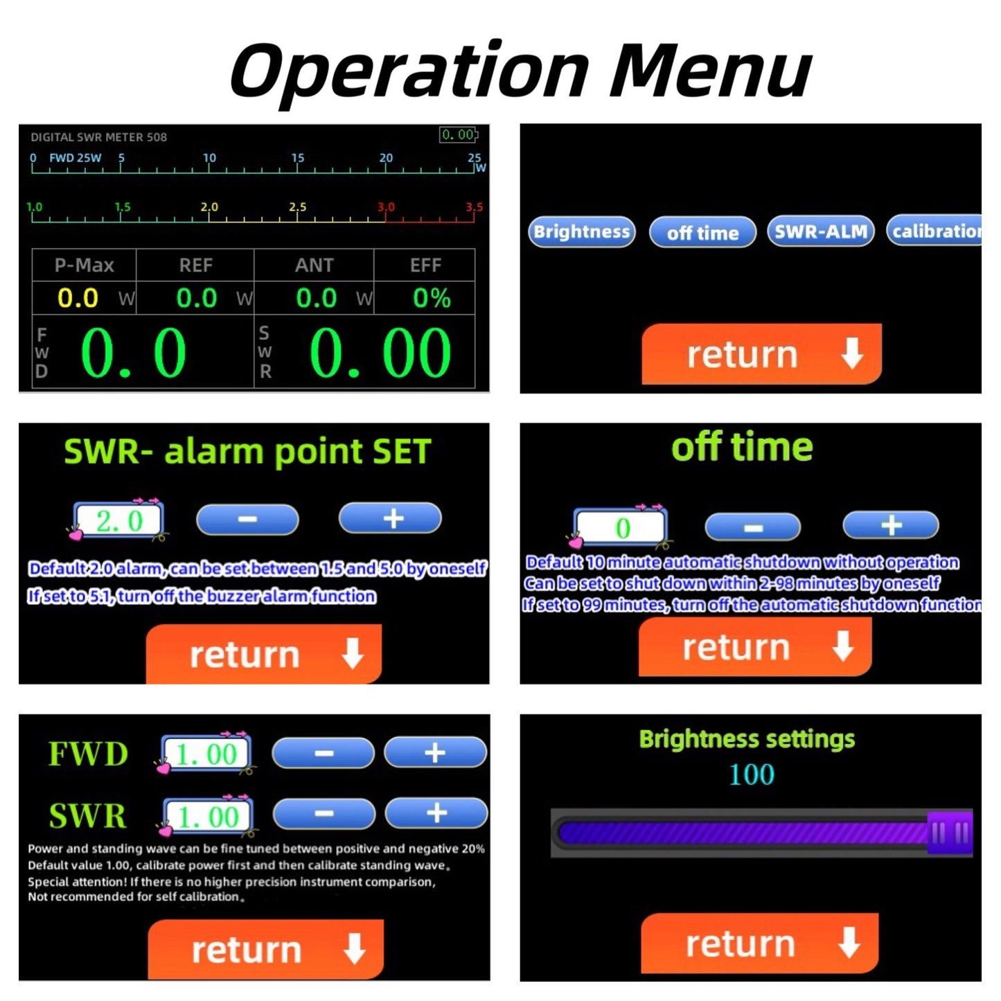 200W Digital SWR Meter, 1.8-54MHz, 4.3 IPS Display, Auto Shut-off, Fine-Tuning