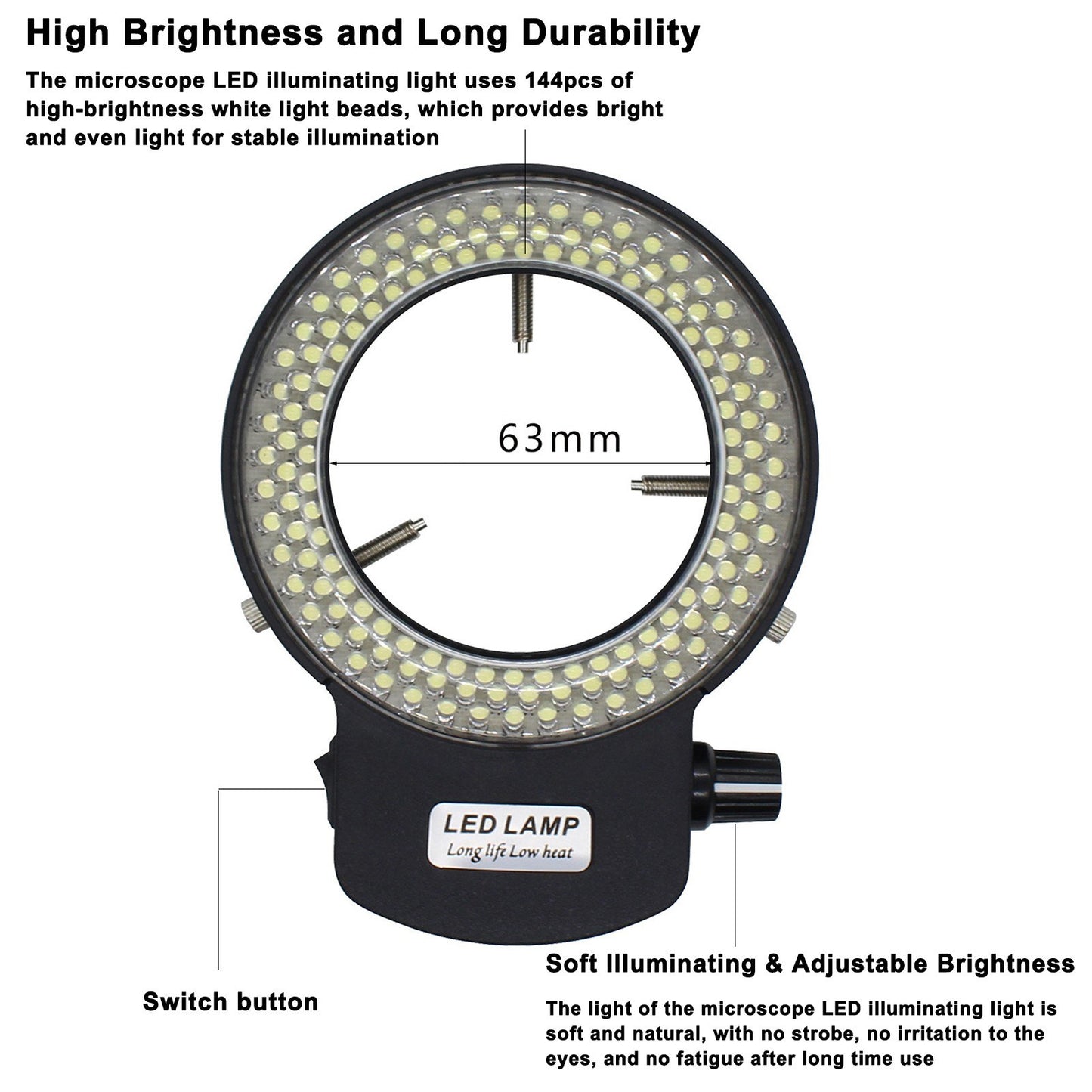 Adjustable LED Microscope Light with 114 Glareproof Beads for Enhanced Illumination