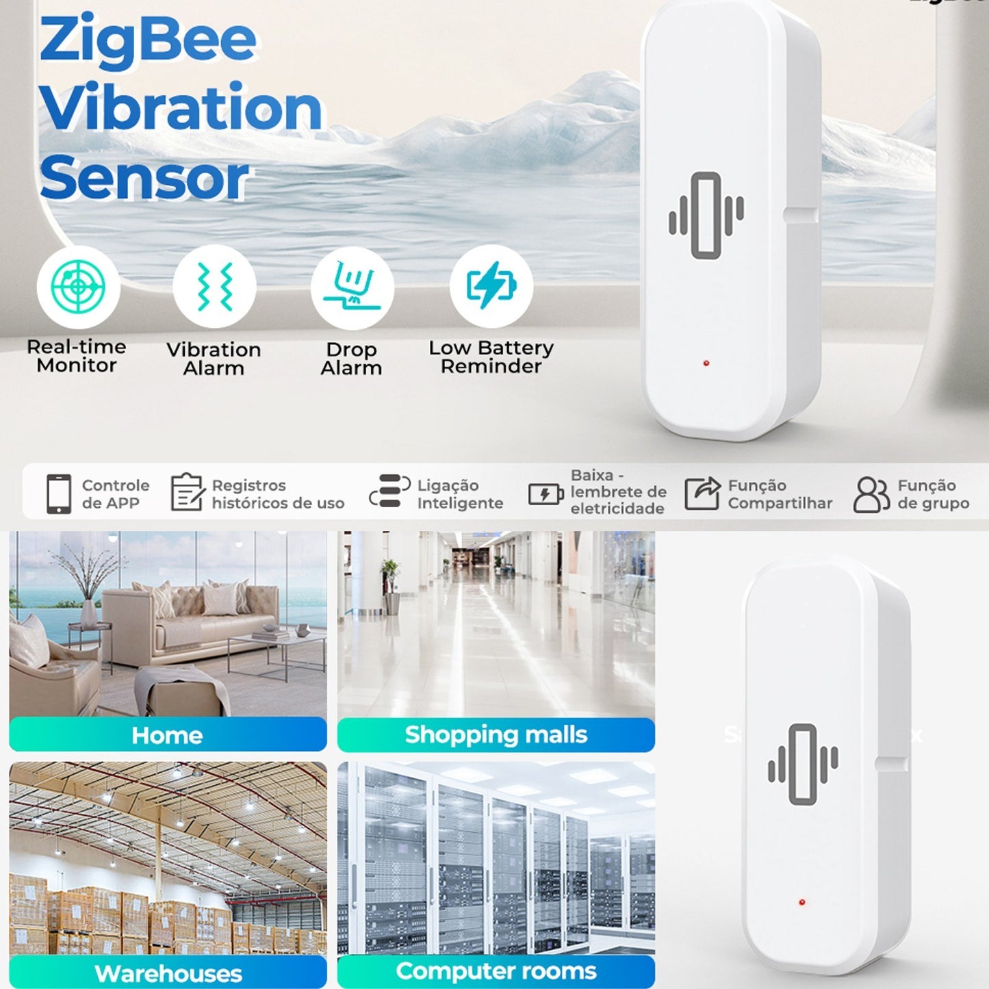 ZigBee 3.0 Smart Vibration Sensor - Real-Time Motion Detector for Tuya Gateways