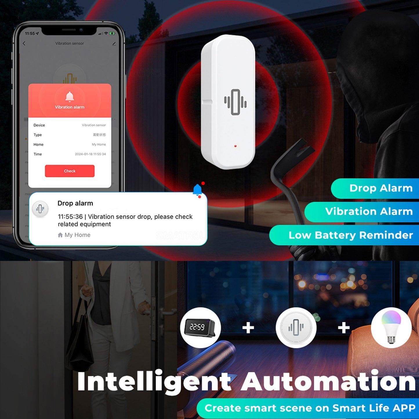 ZigBee 3.0 Smart Vibration Sensor - Real-Time Motion Detector for Tuya Gateways