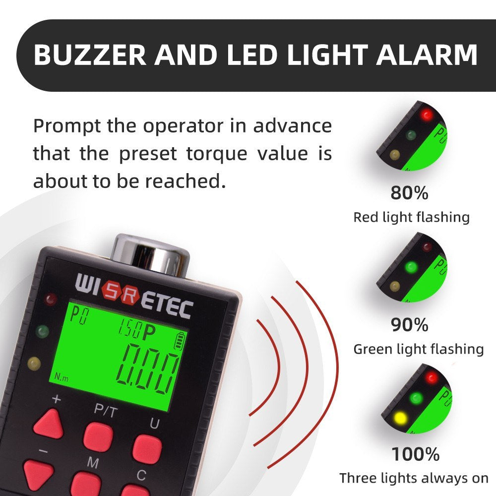 Digital Torque Meter Wrench with Backlight Display, Adjustable Units, Buzzer & LED Indicator