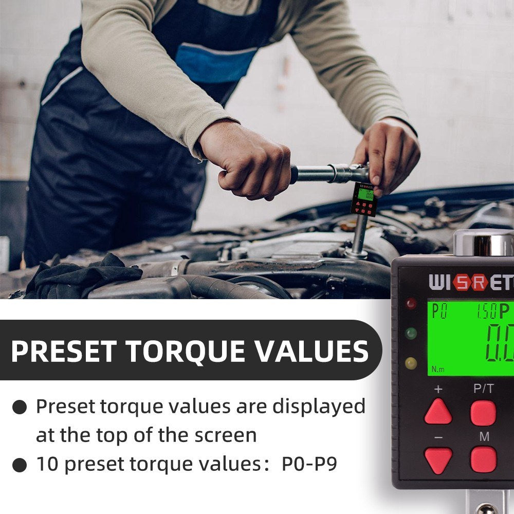 Digital Torque Meter Wrench with Backlight Display, Adjustable Units, Buzzer & LED Indicator