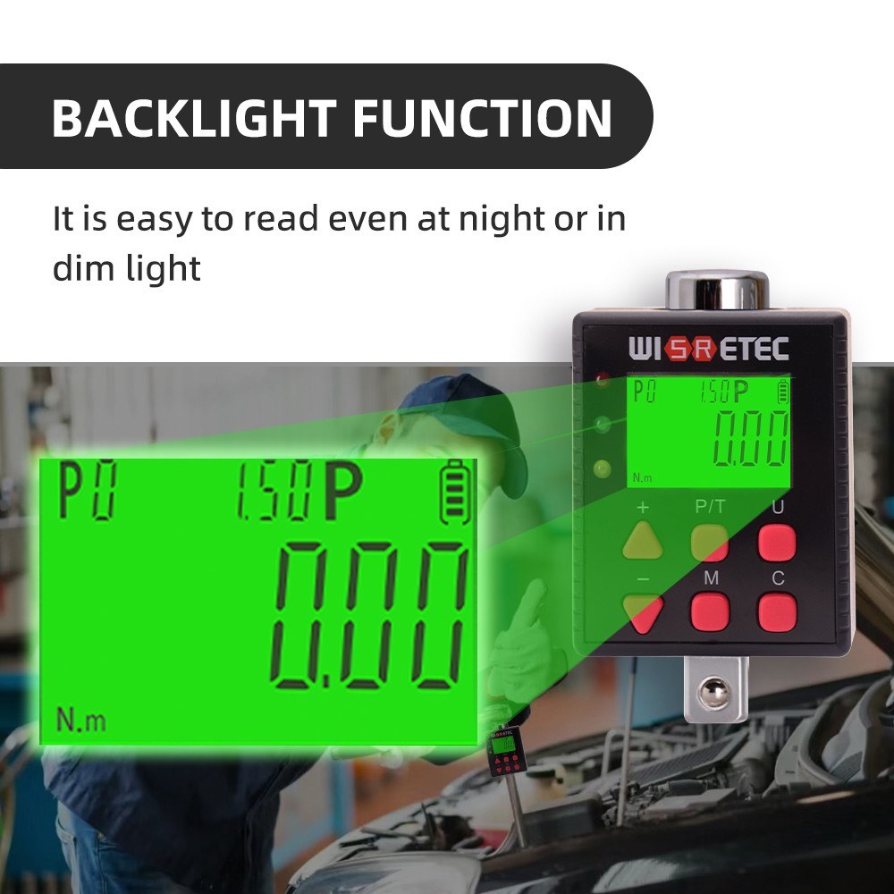 Digital Torque Meter Wrench with Backlight Display, Adjustable Units, Buzzer & LED Indicator