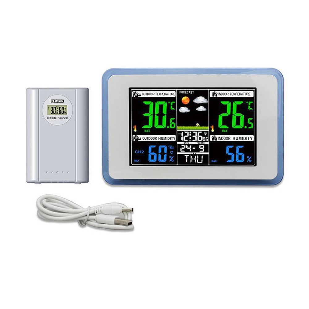 Wireless Weather Station Clock with Color Display, Indoor/Outdoor Temperature & Hygrometer, 433MHz