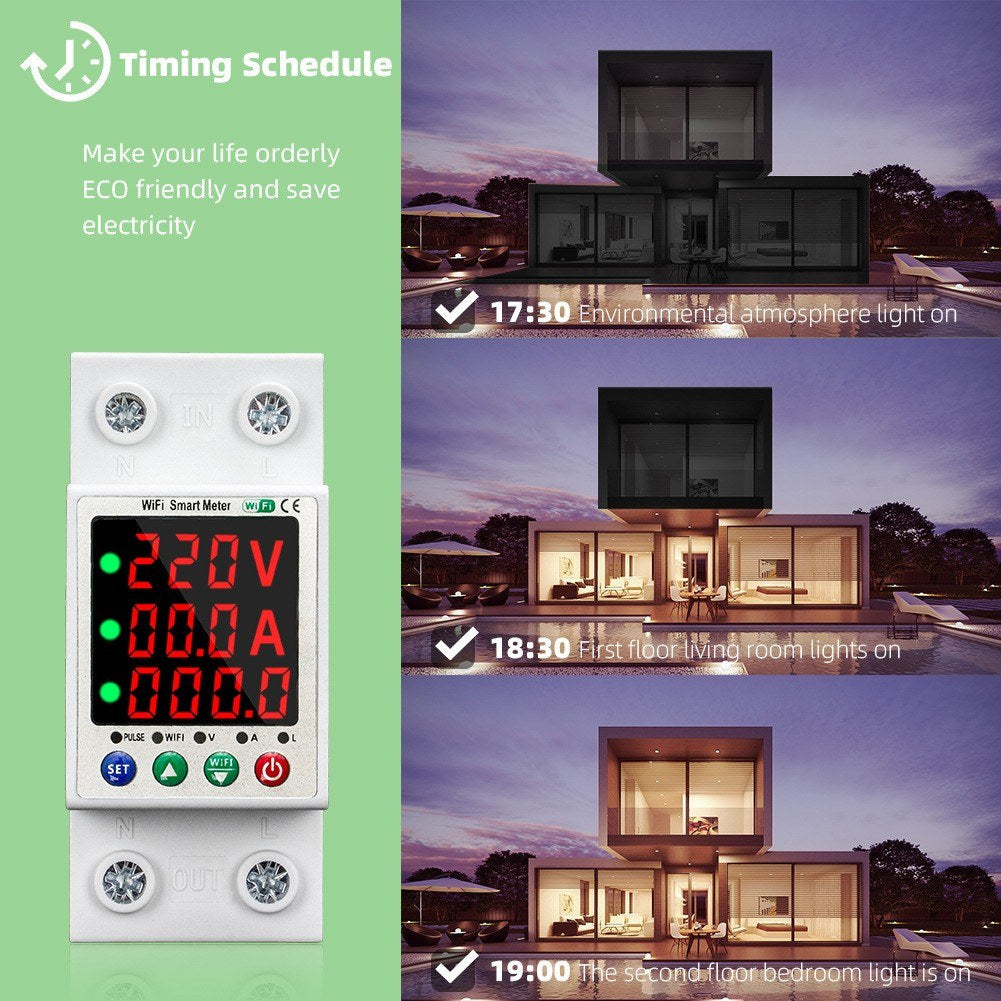 Smart WiFi Metering Breaker with Digital Display & Auto Reclosure - Tuya Compatible