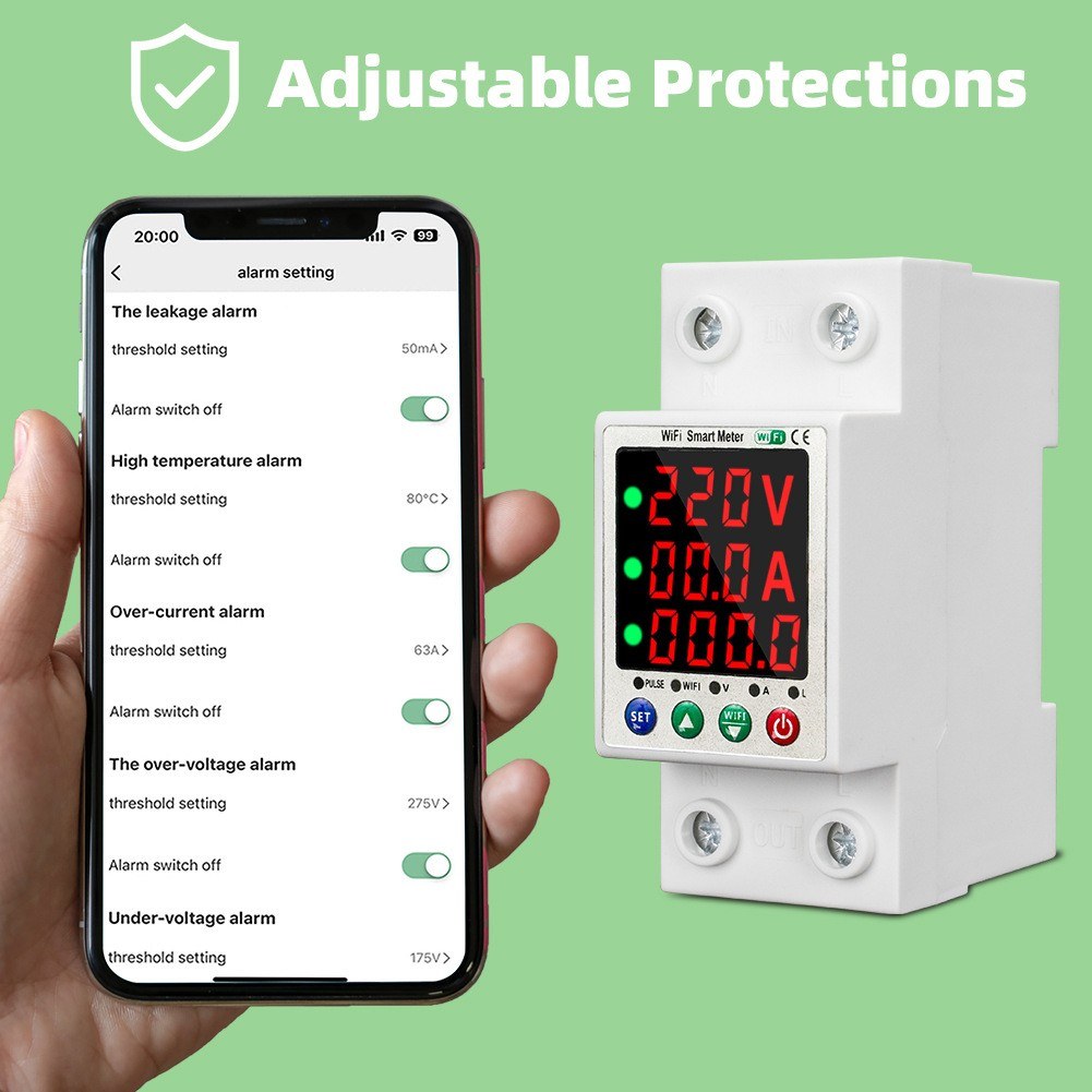 Smart WiFi Metering Breaker with Digital Display & Auto Reclosure - Tuya Compatible
