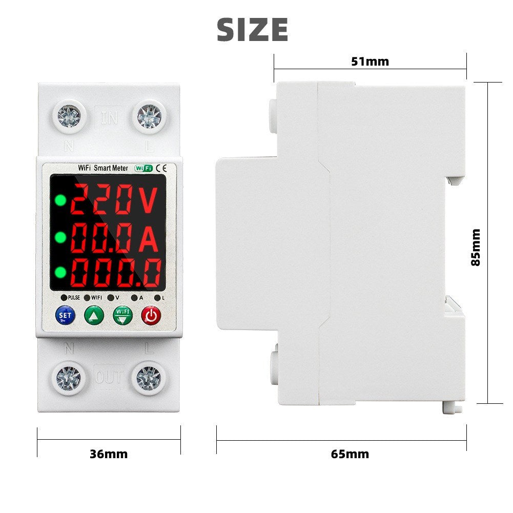 Smart WiFi Metering Breaker with Digital Display & Auto Reclosure - Tuya Compatible
