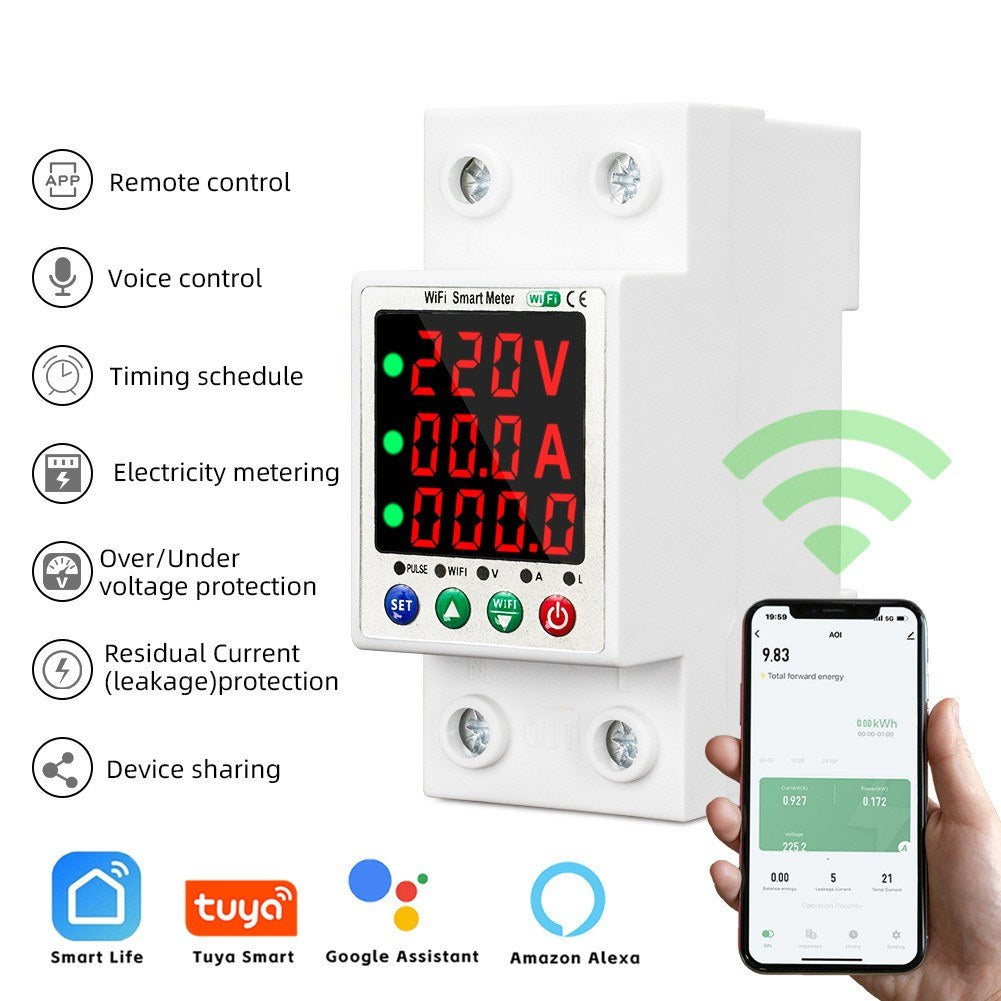 Smart WiFi Metering Breaker with Digital Display & Auto Reclosure - Tuya Compatible
