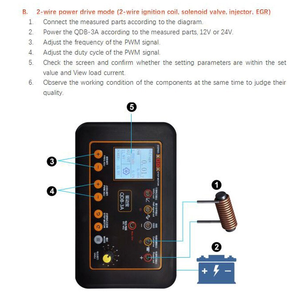 QDB-3A Automotive Ignition Coil & Injector Tester with Solenoid Valve and Stepper Motor Diagnostic Tool