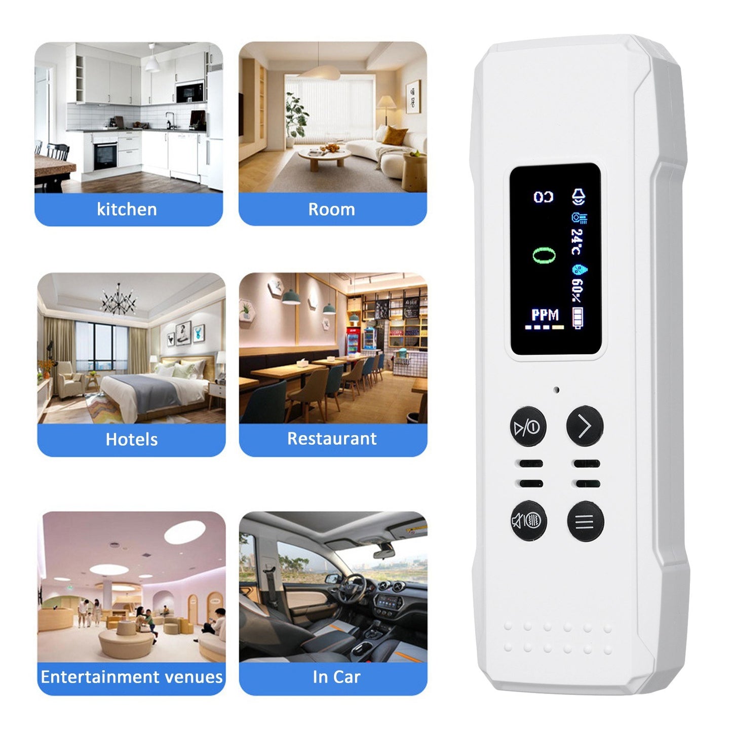 Portable 3-in-1 Carbon Monoxide Detector: 0-1000PPM Air Quality Monitor, CO Gas Meter, Temperature & Humidity Sensor with Alarm and Lanyard - 800mAh Battery for Basement, Camp, Trip, RV, Car