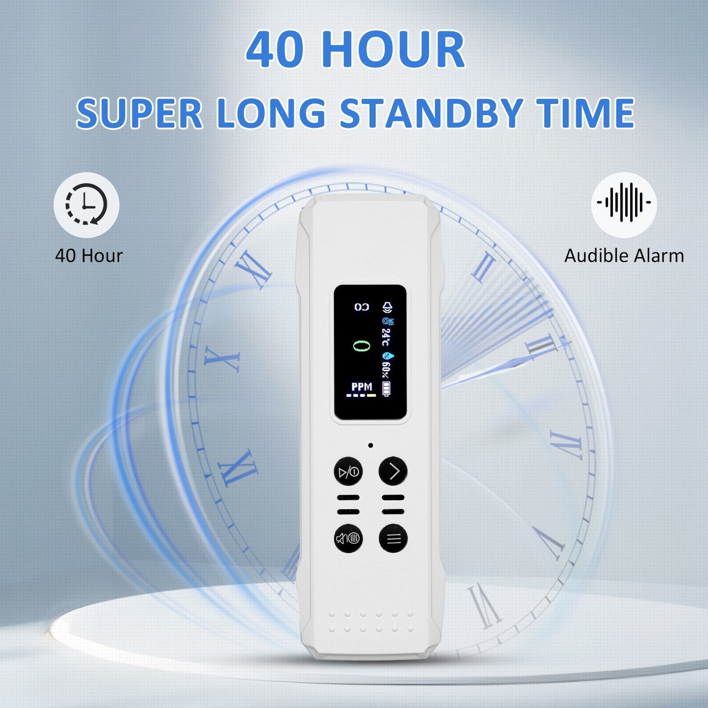 Portable 3-in-1 Carbon Monoxide Detector: 0-1000PPM Air Quality Monitor, CO Gas Meter, Temperature & Humidity Sensor with Alarm and Lanyard - 800mAh Battery for Basement, Camp, Trip, RV, Car