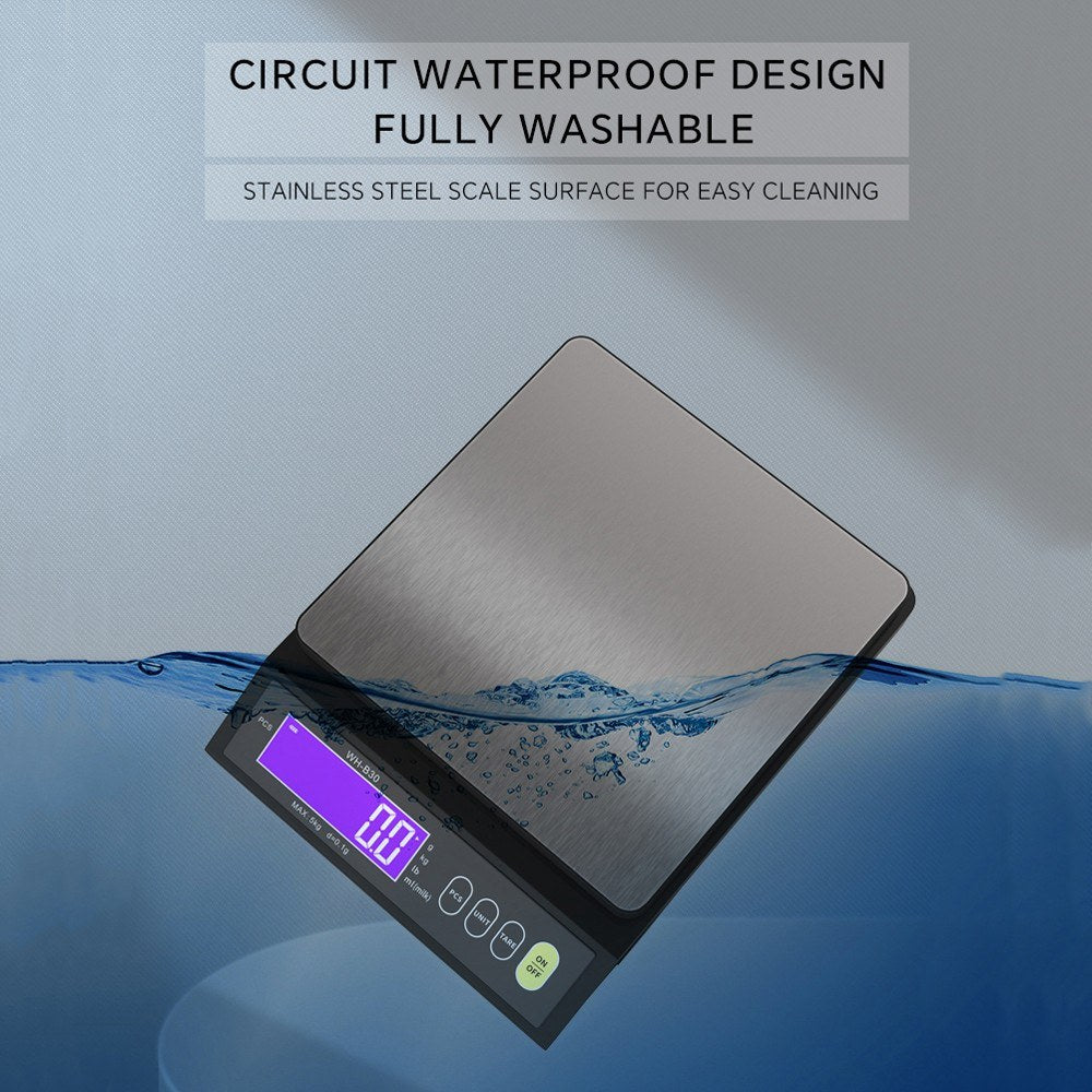 High Accuracy Rechargeable Kitchen Scale, IP67 Waterproof, with Counting, Tare, Zeroing, Auto Power Off & Unit Conversion