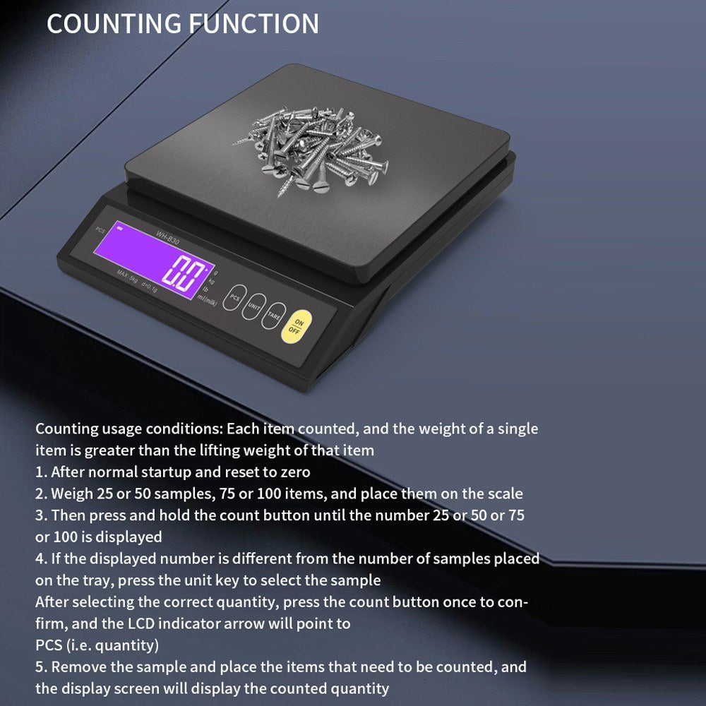 High Accuracy Rechargeable Kitchen Scale, IP67 Waterproof, with Counting, Tare, Zeroing, Auto Power Off & Unit Conversion