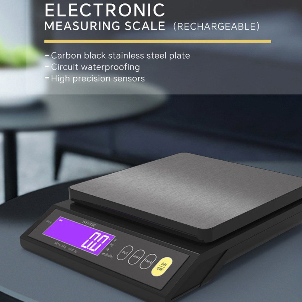 High Accuracy Rechargeable Kitchen Scale, IP67 Waterproof, with Counting, Tare, Zeroing, Auto Power Off & Unit Conversion