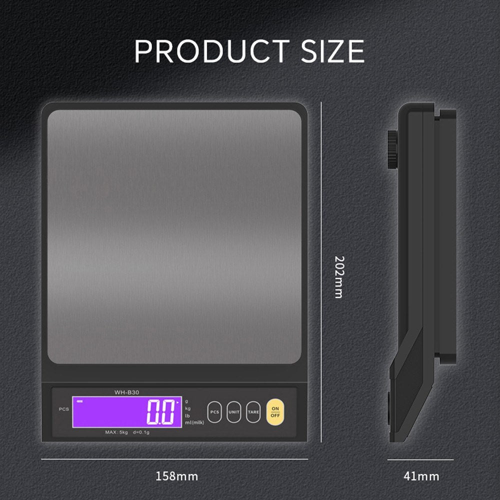 High Accuracy Rechargeable Kitchen Scale, IP67 Waterproof, with Counting, Tare, Zeroing, Auto Power Off & Unit Conversion