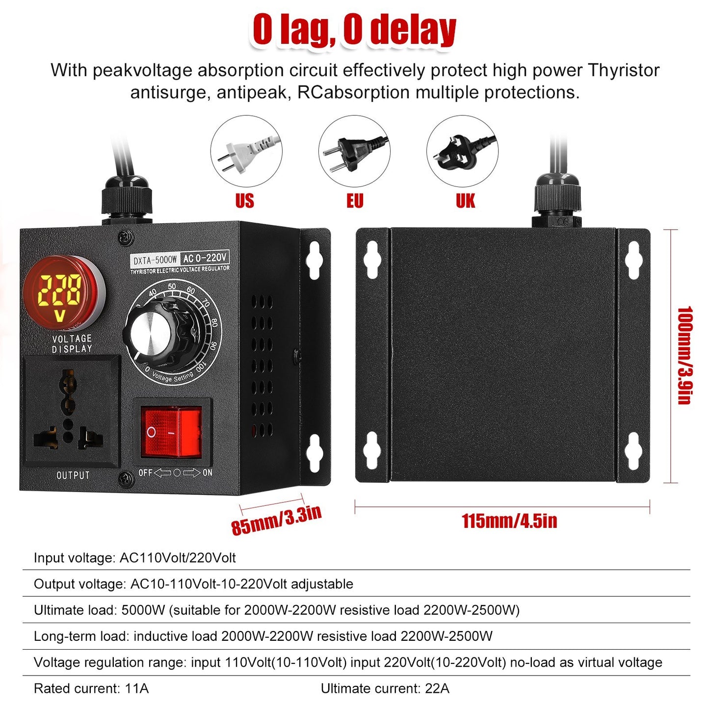 5000W AC220V Stepless Voltage Regulator: Portable Variable Single-Phase Controller for Temperature, Speed, and Light Adjustment