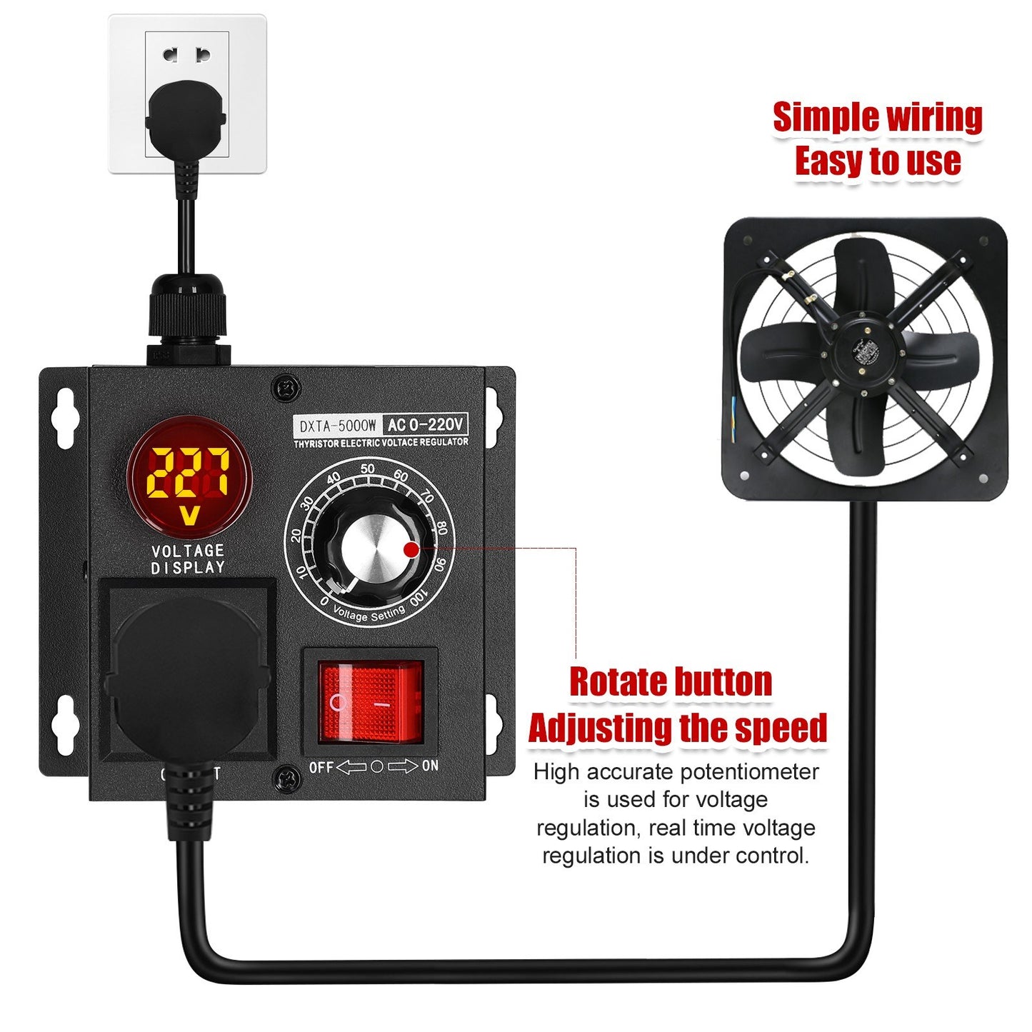 5000W AC220V Stepless Voltage Regulator: Portable Variable Single-Phase Controller for Temperature, Speed, and Light Adjustment