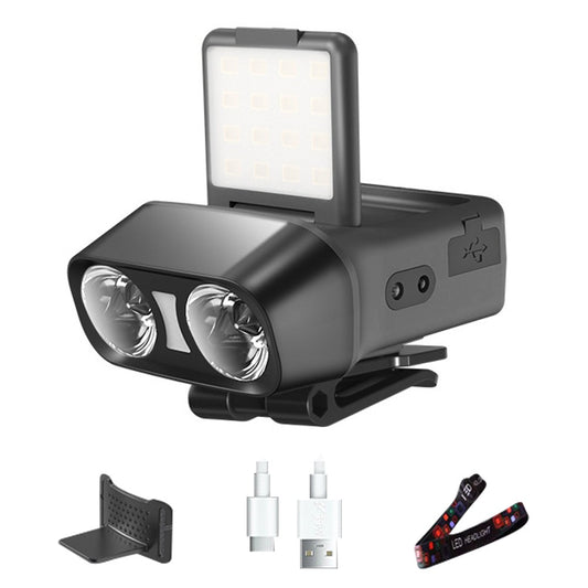 Adjustable Brightness LED Headlamp & Hat Clip Light, COB Sensor, 5 Modes, Stepless Dimming, IPX4 Waterproof