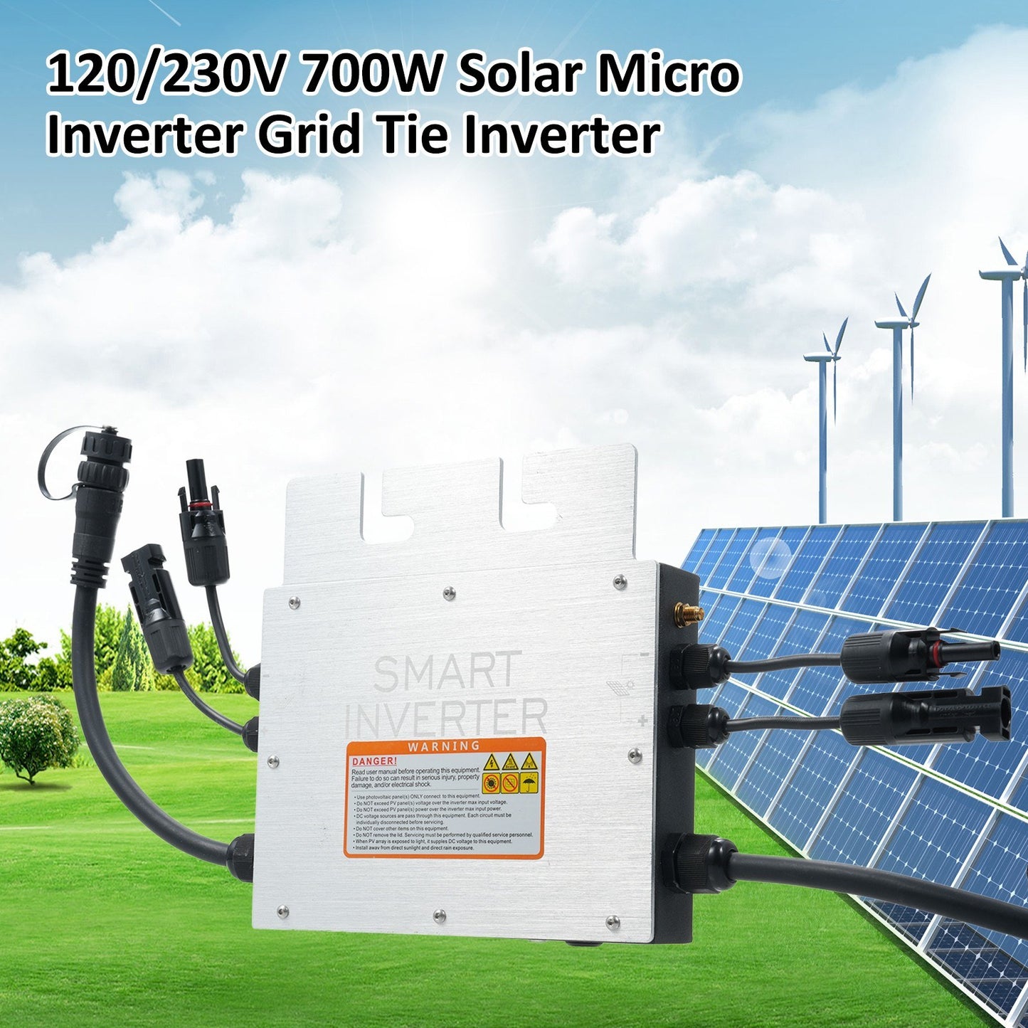 700W Solar Micro Inverter Grid Tie, Waterproof IP65, WiFi Control, Automatic DC to AC Identification, 120/230V