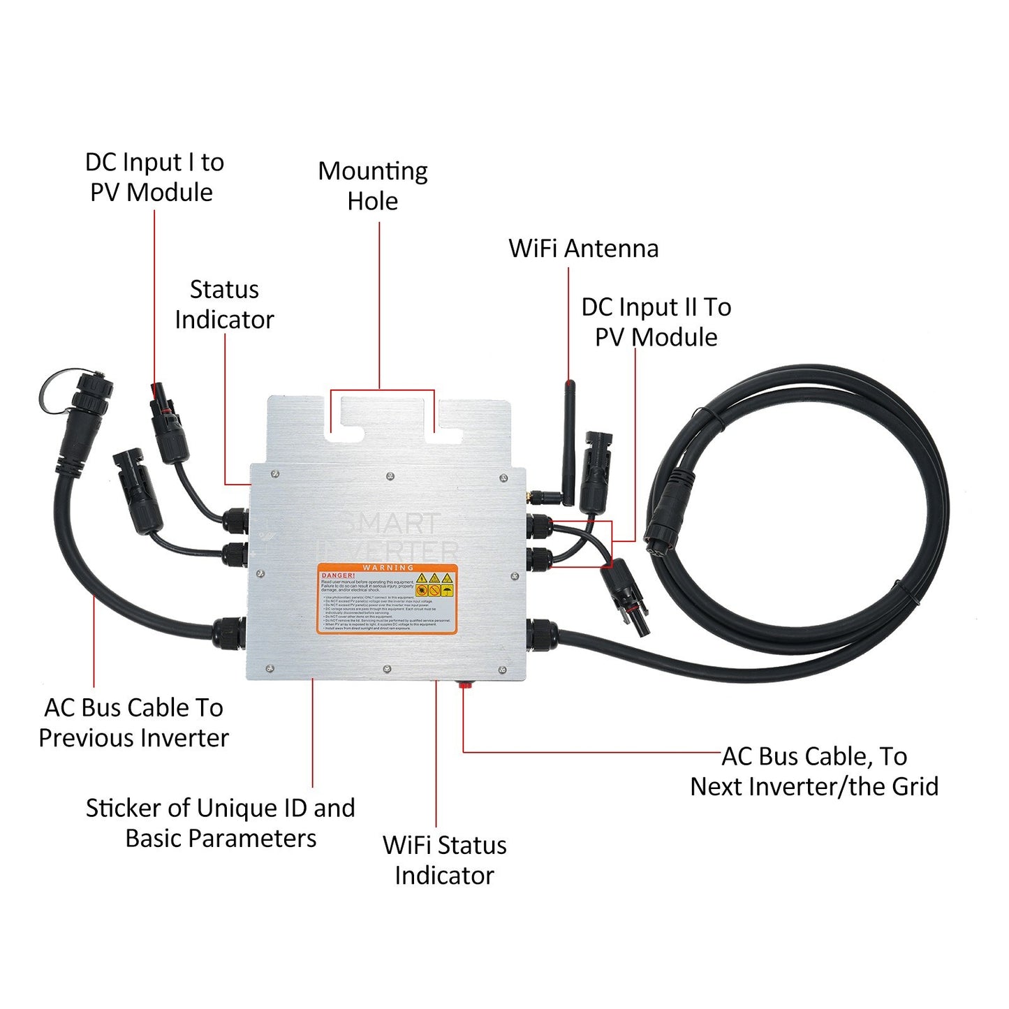 700W Solar Micro Inverter Grid Tie, Waterproof IP65, WiFi Control, Automatic DC to AC Identification, 120/230V