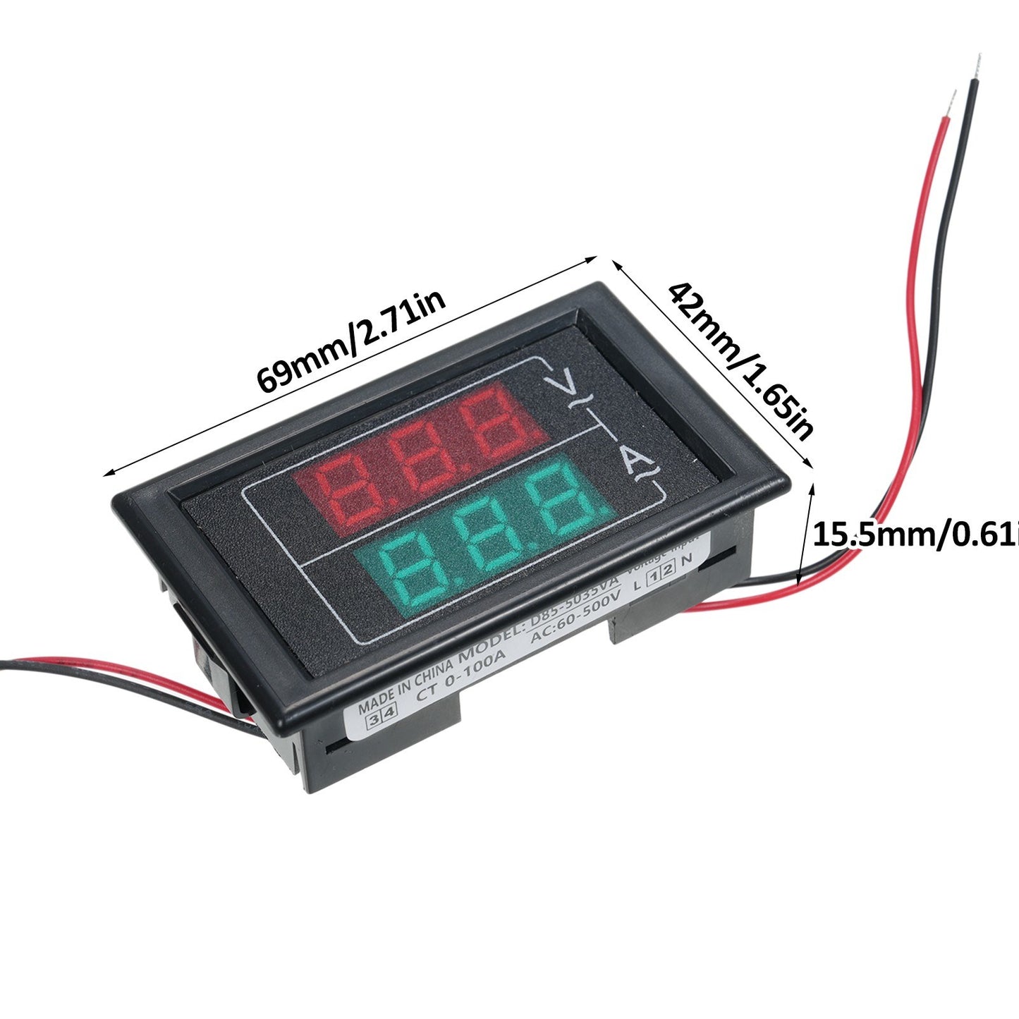 Digital Volt Amp Meter AC 60-500V 100A with Current Transformer, 2-in-1 Mini Ammeter Voltmeter Gauge, Dual LED Display, Universal Car Accessories