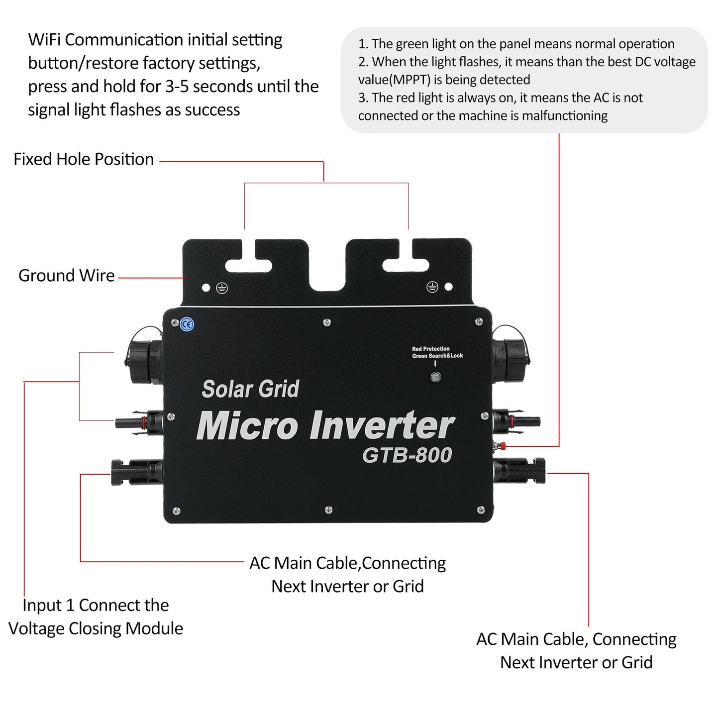 400W Solar Grid Tie Inverter with WiFi Control, Auto ID, DC to AC 230V