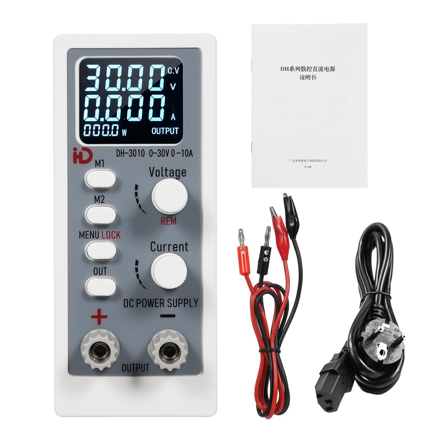 Adjustable DC Power Supply 30V 10A 300W with Encoder Knob & 4-Digit LED Display for Lab & DIY Projects