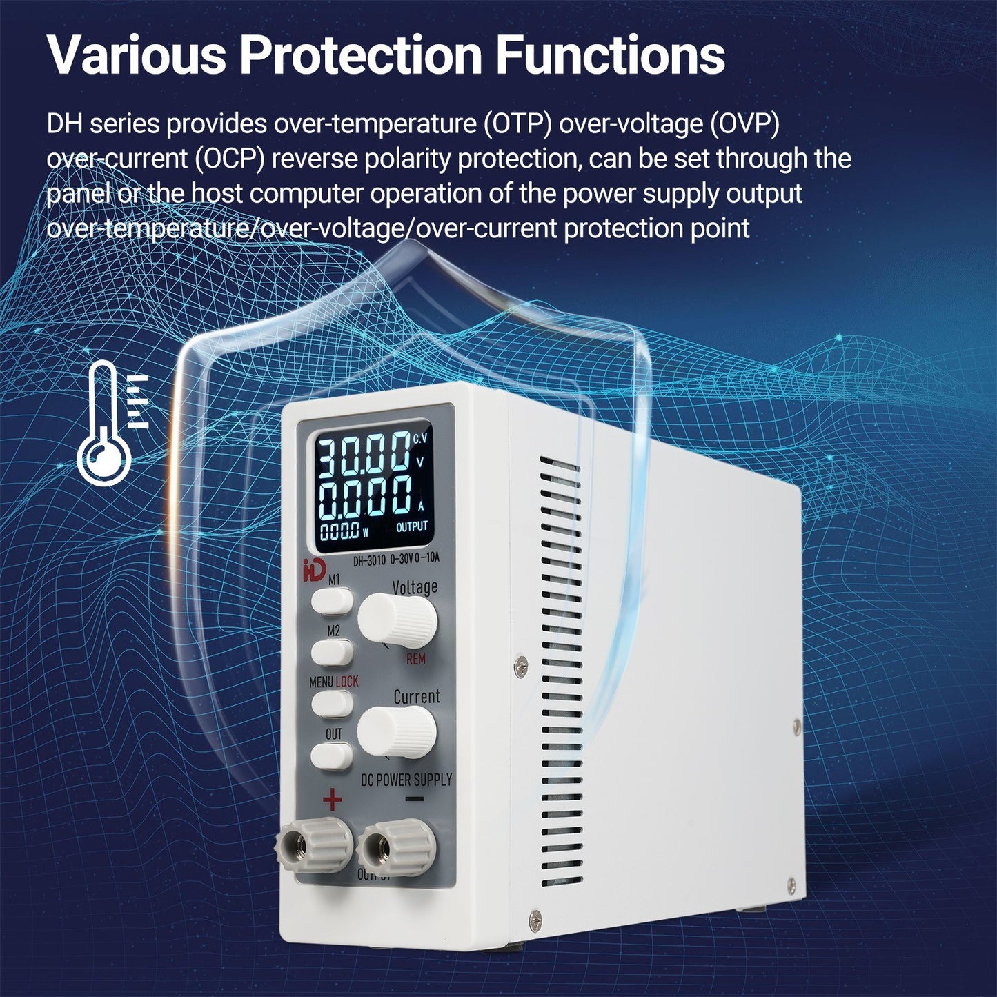 Adjustable DC Power Supply 30V 10A 300W with Encoder Knob & 4-Digit LED Display for Lab & DIY Projects