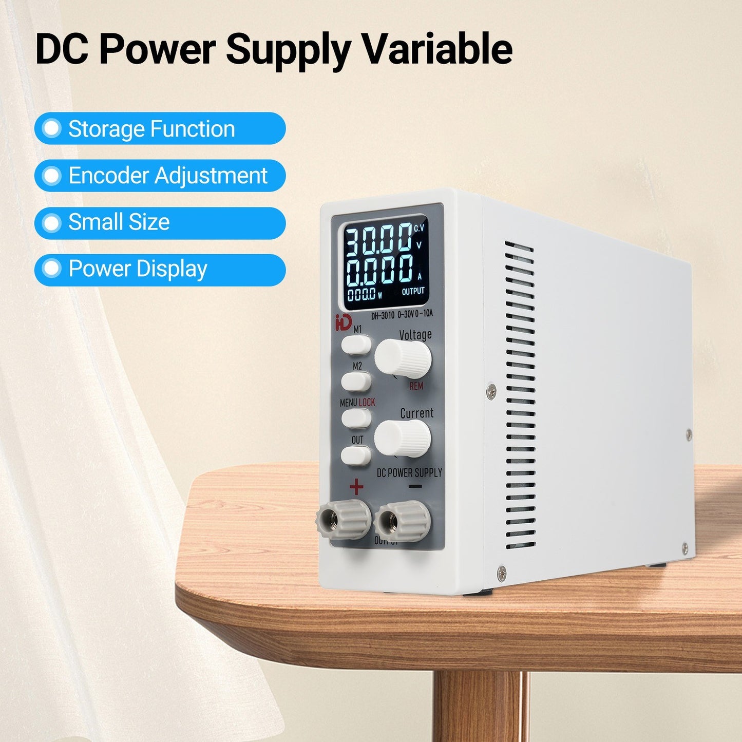 Adjustable DC Power Supply 30V 10A 300W with Encoder Knob & 4-Digit LED Display for Lab & DIY Projects