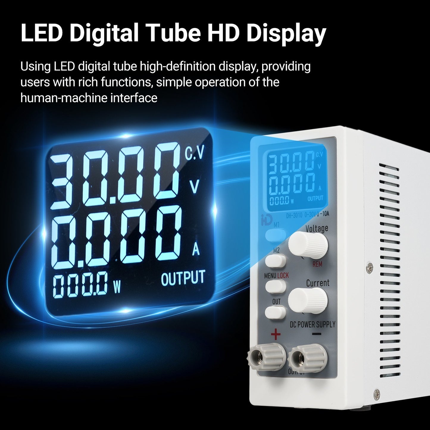 Adjustable DC Power Supply 30V 10A 300W with Encoder Knob & 4-Digit LED Display for Lab & DIY Projects