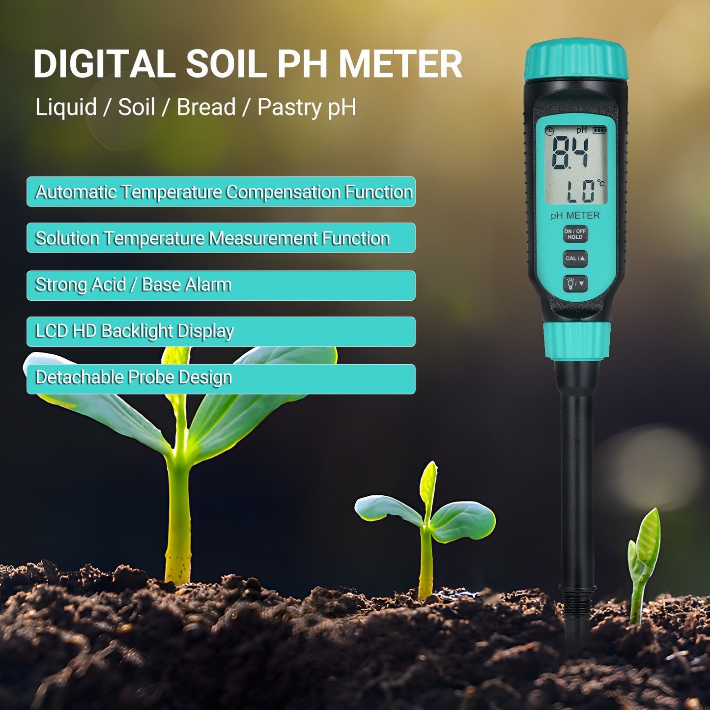 Digital Soil pH Meter - SMART SENSOR for Gardeners, Plant Care, Potting Soil & Growing Media