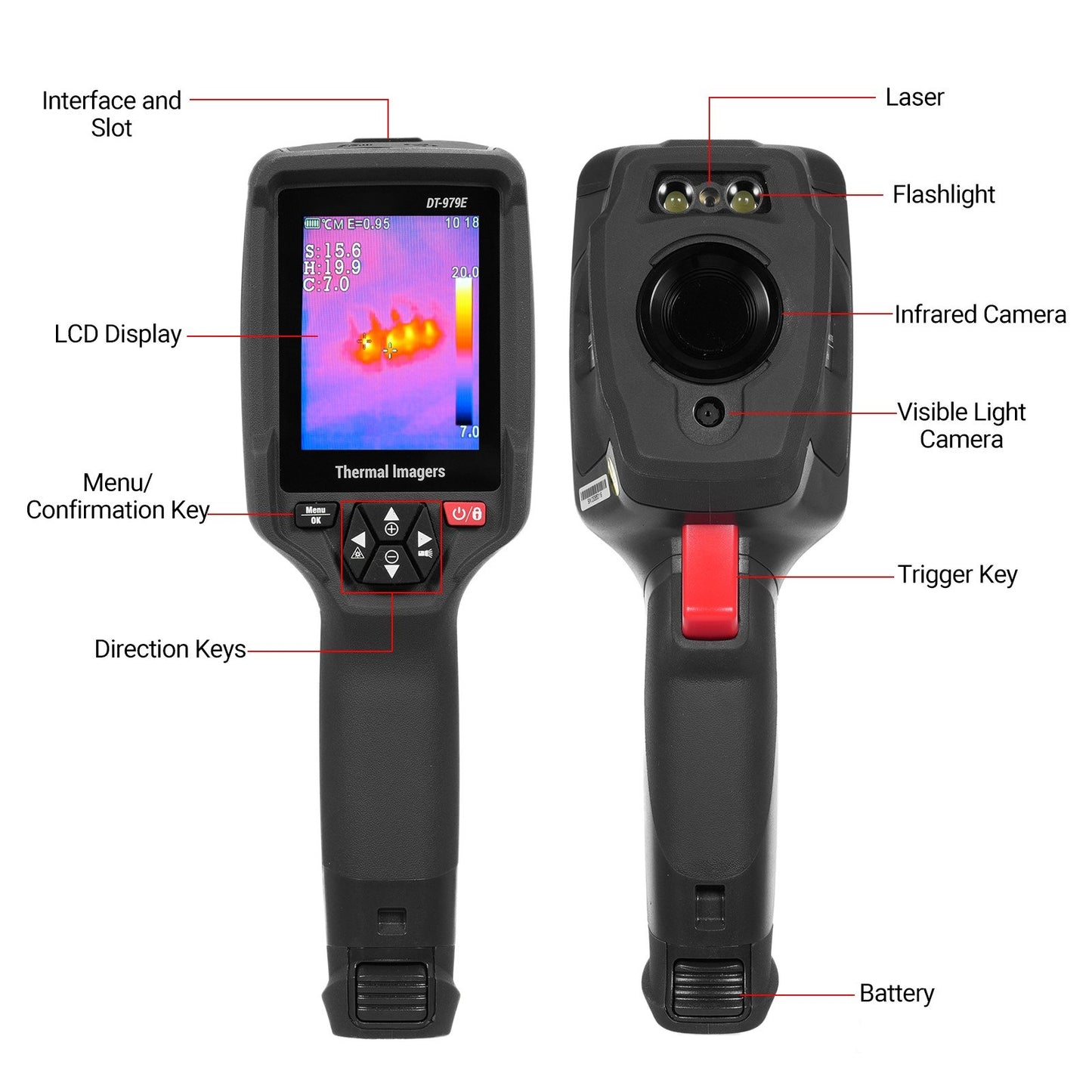 Rechargeable Handheld IR Thermal Camera, 120x90 Resolution, 2.8 LCD, 50Hz, 32GB SD, 2m Drop Proof