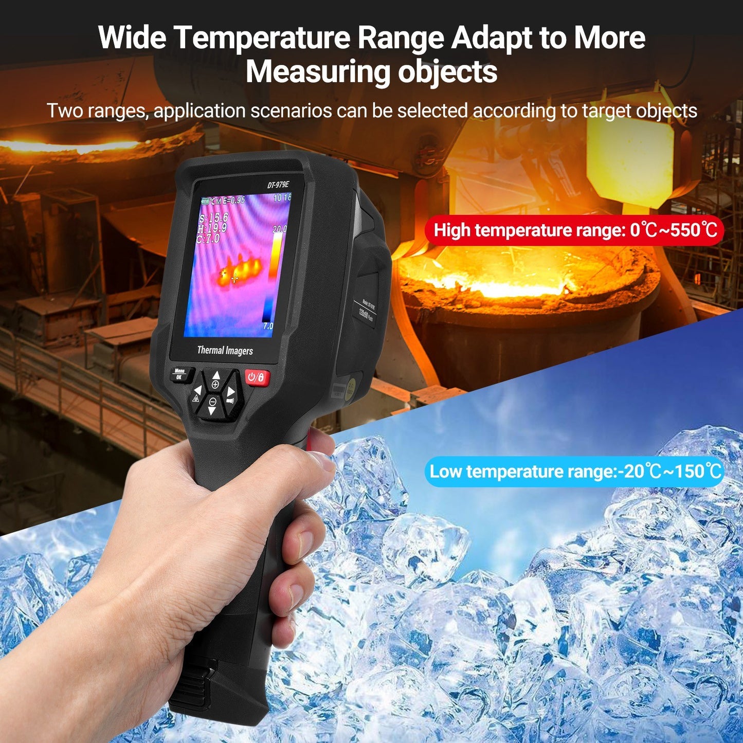 Rechargeable Handheld IR Thermal Camera, 120x90 Resolution, 2.8 LCD, 50Hz, 32GB SD, 2m Drop Proof