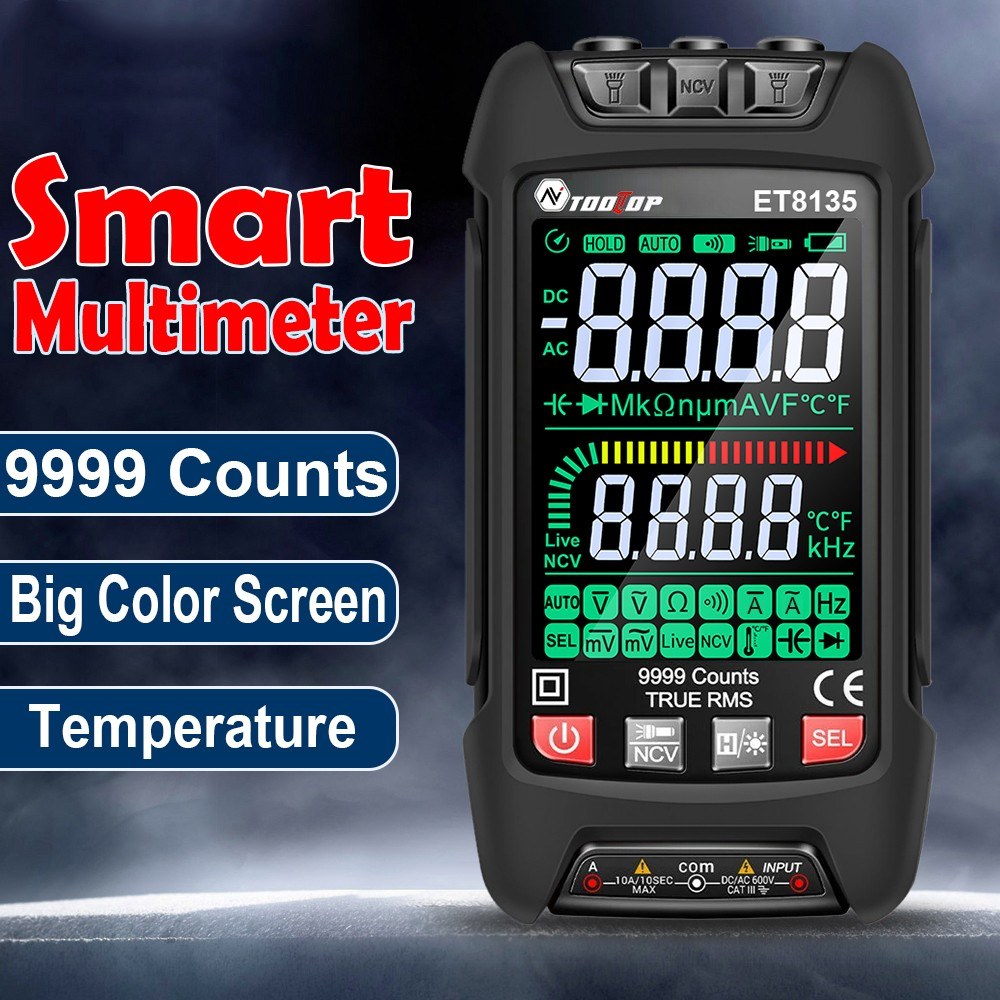 9999 Counts Digital Multimeter with Color Display - Professional Noncontact NCV Voltage, Current, Capacitance, Resistance & Diode Tester