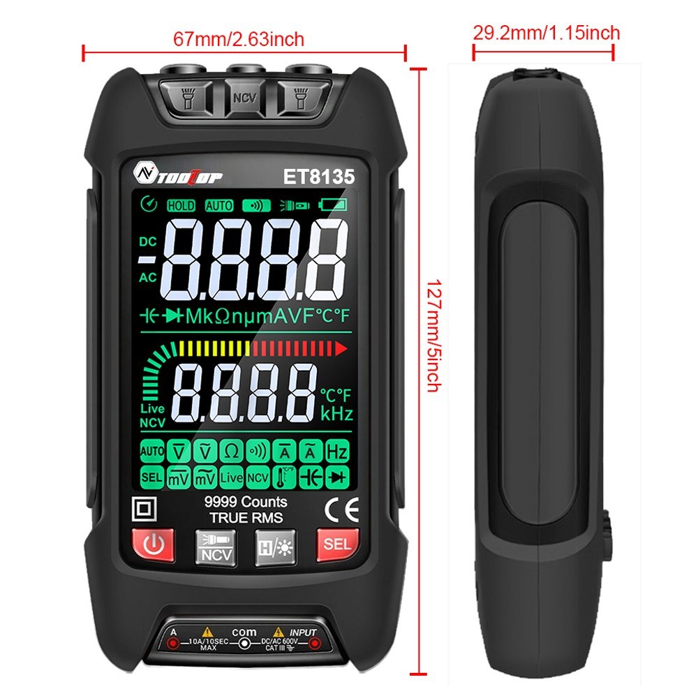 9999 Counts Digital Multimeter with Color Display - Professional Noncontact NCV Voltage, Current, Capacitance, Resistance & Diode Tester