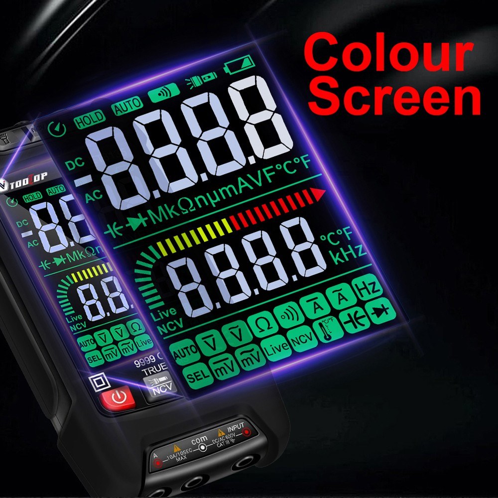 9999 Counts Digital Multimeter with Color Display - Professional Noncontact NCV Voltage, Current, Capacitance, Resistance & Diode Tester