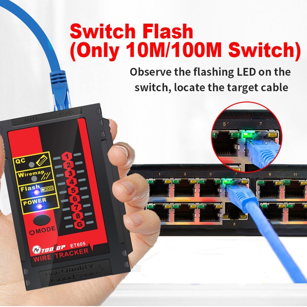 ET605 Cable Tester with POE, Polarity Check, 60V Withstand Voltage, Low Battery Indicator, Auto Power Off