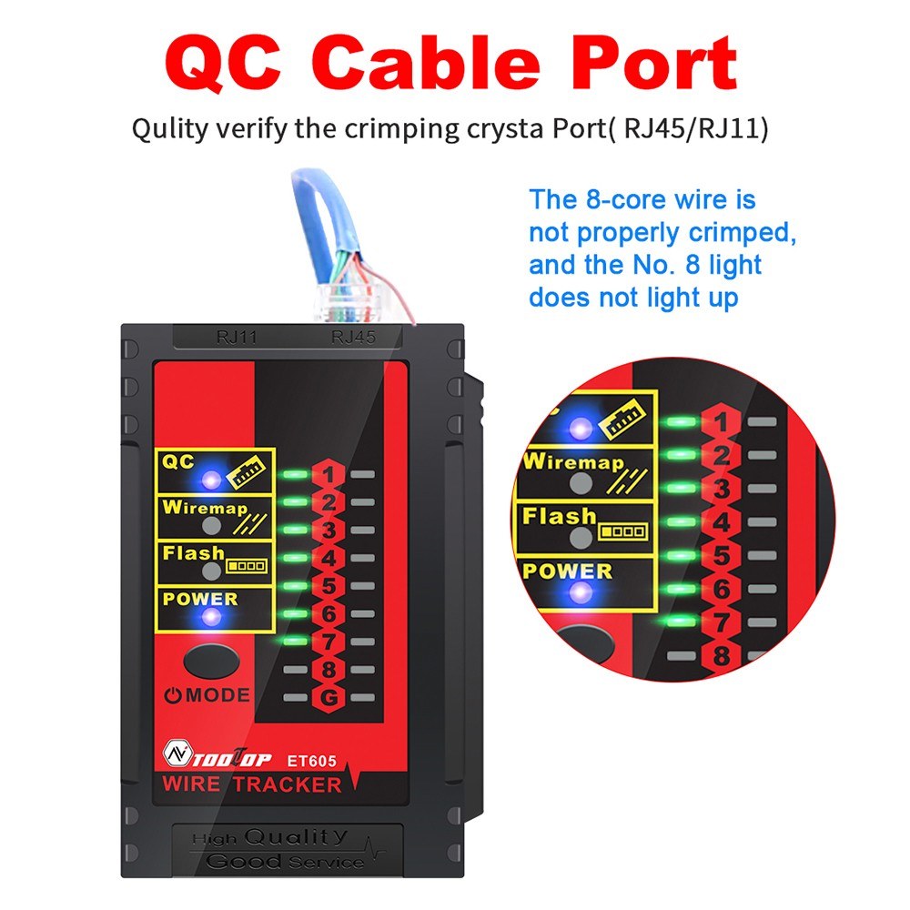 ET605 Cable Tester with POE, Polarity Check, 60V Withstand Voltage, Low Battery Indicator, Auto Power Off