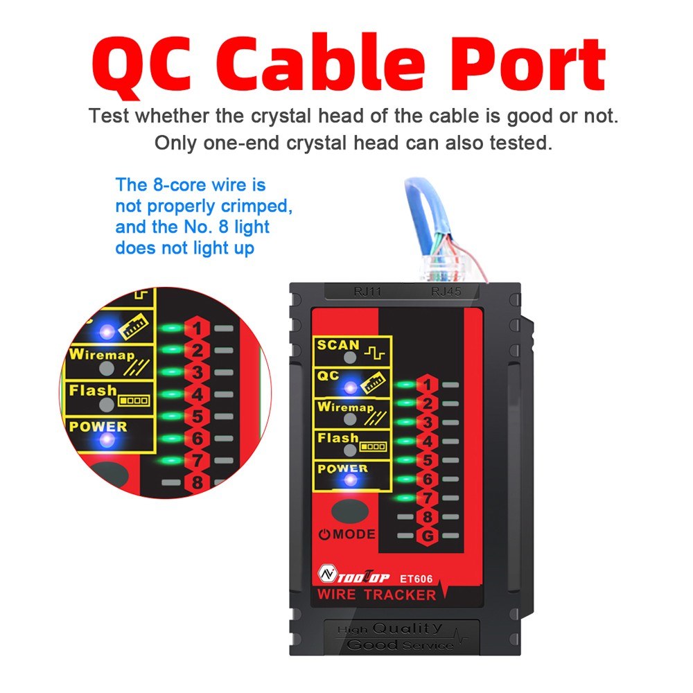 Handheld Network Cable Tester ET606 with POE Polarity, 60V Withstand Voltage, Low Battery Indicator & Auto Power Off
