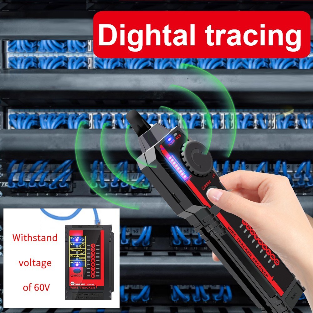 Handheld Network Cable Tester ET606 with POE Polarity, 60V Withstand Voltage, Low Battery Indicator & Auto Power Off