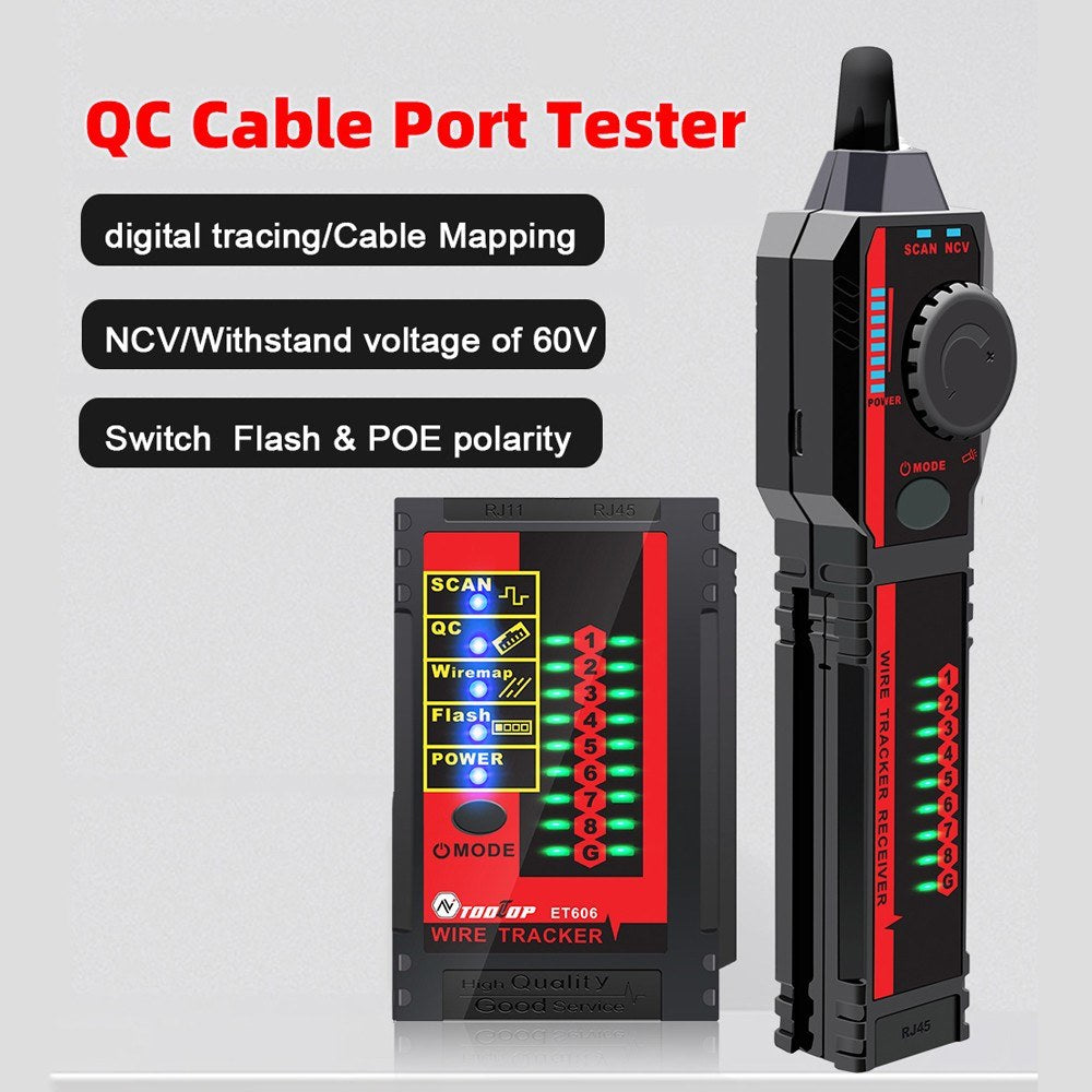 Handheld Network Cable Tester ET606 with POE Polarity, 60V Withstand Voltage, Low Battery Indicator & Auto Power Off
