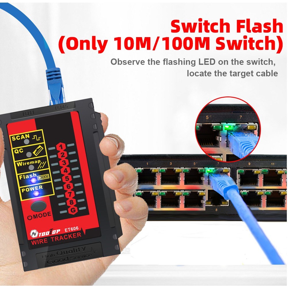 Handheld Network Cable Tester ET606 with POE Polarity, 60V Withstand Voltage, Low Battery Indicator & Auto Power Off