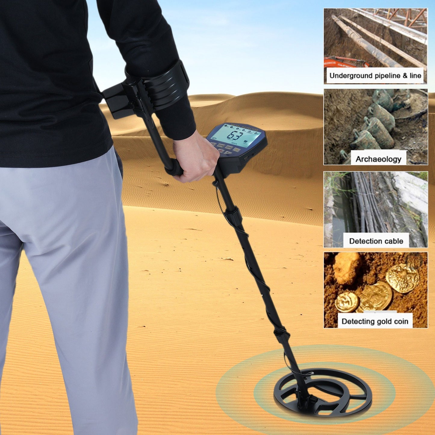 Professional Metal Detector for Adults with LCD Display, High Accuracy Waterproof Coil, 3 Modes Adjustable for Gold and Silver Treasure Hunting
