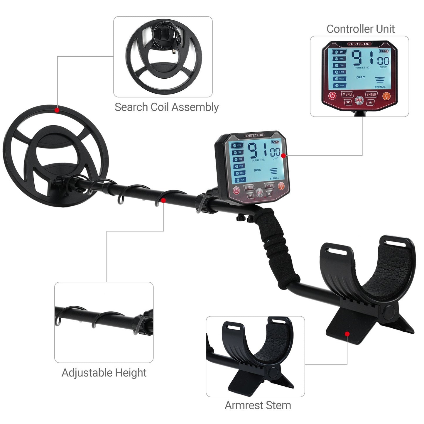 Professional Metal Detector for Adults - High Accuracy Gold Finder with LCD Display, 5 Modes, 10-Inch