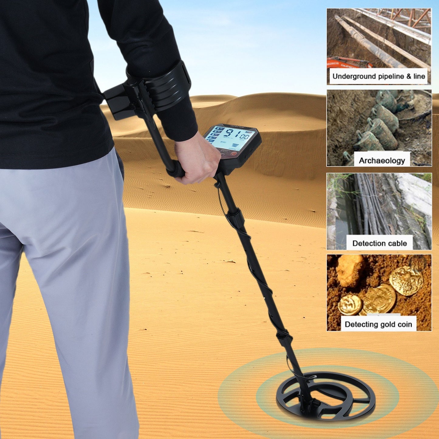 Professional Metal Detector for Adults - High Accuracy Gold Finder with LCD Display, 5 Modes, 10-Inch
