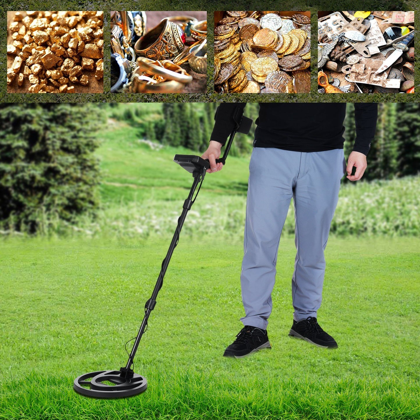Professional Metal Detector for Adults - High Accuracy Gold Finder with LCD Display, 5 Modes, 10-Inch